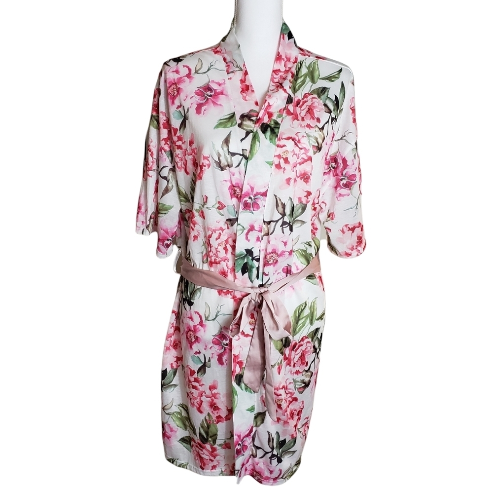 Show Me Your Mumu Brie Garden Of Blooms Robe One Size White Pink Kimono NO BELT